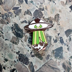 UFO Enamel Pin, Area 51, Alien hard enamel pin, abduction, paranormal pin, occult pin, horror enamel pin, cute cow, spooky pin, creepy pin image 8