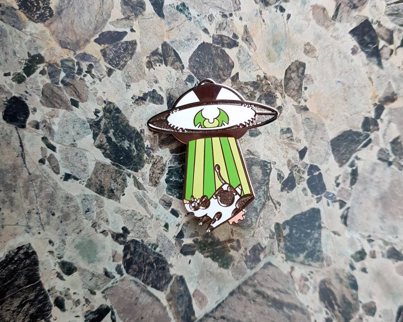 UFO Enamel Pin, Area 51, Alien hard enamel pin, abduction, paranormal pin, occult pin, horror enamel pin, cute cow, spooky pin, creepy pin image 8