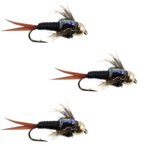3-Pack Tungsten Bead Black Copper John Nymph Trout Fly - Trout and Panfish Fly Fishing Flies Hand Tied Trout Flies
