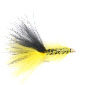 3-Pack Crystal Woolly Bugger Size 4 Yellow/Black Bead Head Trout and Bass Fly Fishing Flies