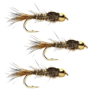 3-Pack Tungsten Bead Hares Ear Bead Head Nymph Fly - Trout and Panfish Fly Fishing Flies - Hand Tied Trout Flies