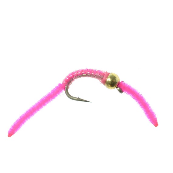 3-Pack Hot Pink San Juan Worm Size 10 Beaded Nymph - Trout and Panfish Fly  Fishing Flies - Hand Tied Trout Flies
