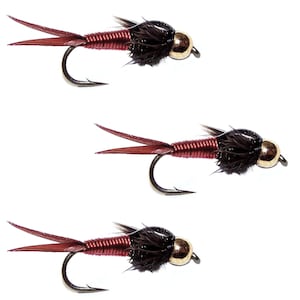 3-Pack Tungsten Bead Red Copper John Nymph Trout Fly - Trout and Panfish Fly Fishing Flies Hand Tied Trout Flies
