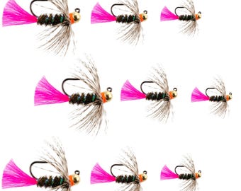 Tungsten Bead Blow Torch Jig Assortment Tactical Nymph Euro Fly - 9 Flies Sizes 10, 12, 14