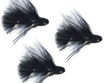 3-Pack Mini Sex Dungeon Streamer Black - Articulated Trout and Bass Fly Fishing Flies - Hand Tied Flies
