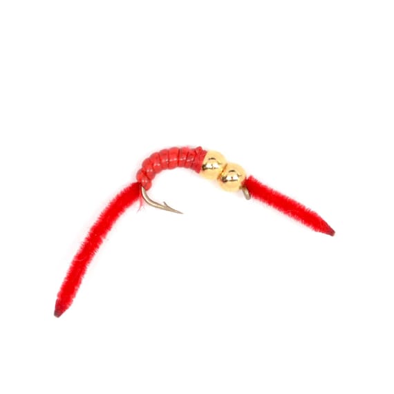 3-pack Double Bead San Juan Worm Size 10 With Red V-rib Body Trout
