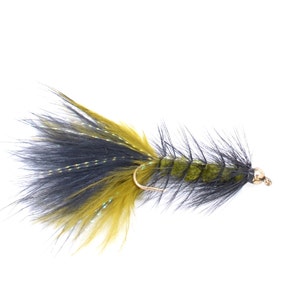 3-Pack Crystal Woolly Bugger Size 4 Olive Black Bead Head Trout and Bass Fly Fishing Flies