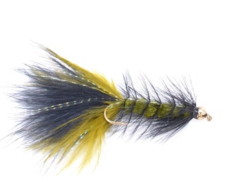 3-Pack Crystal Woolly Bugger Size 8 Olive Black Bead Head Trout and Bass Fly Fishing Flies