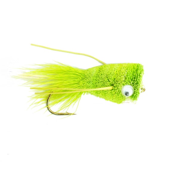 2-pack Bass Deer Hair Popper Fly Fishing Bug Chartreuse Hook Size