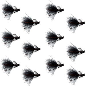 Tungsten Bead Tactical Black Mini Bugger Euro Nymph Fly - 12 Flies Size 8