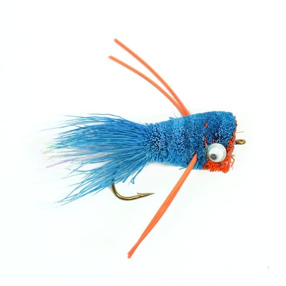 2-pack Bass Fly Fishing Bug Deer Hair Popper Orange/blue Rubber Legs Hook  Size 8 Premium Wide Gape Bass Hooks 