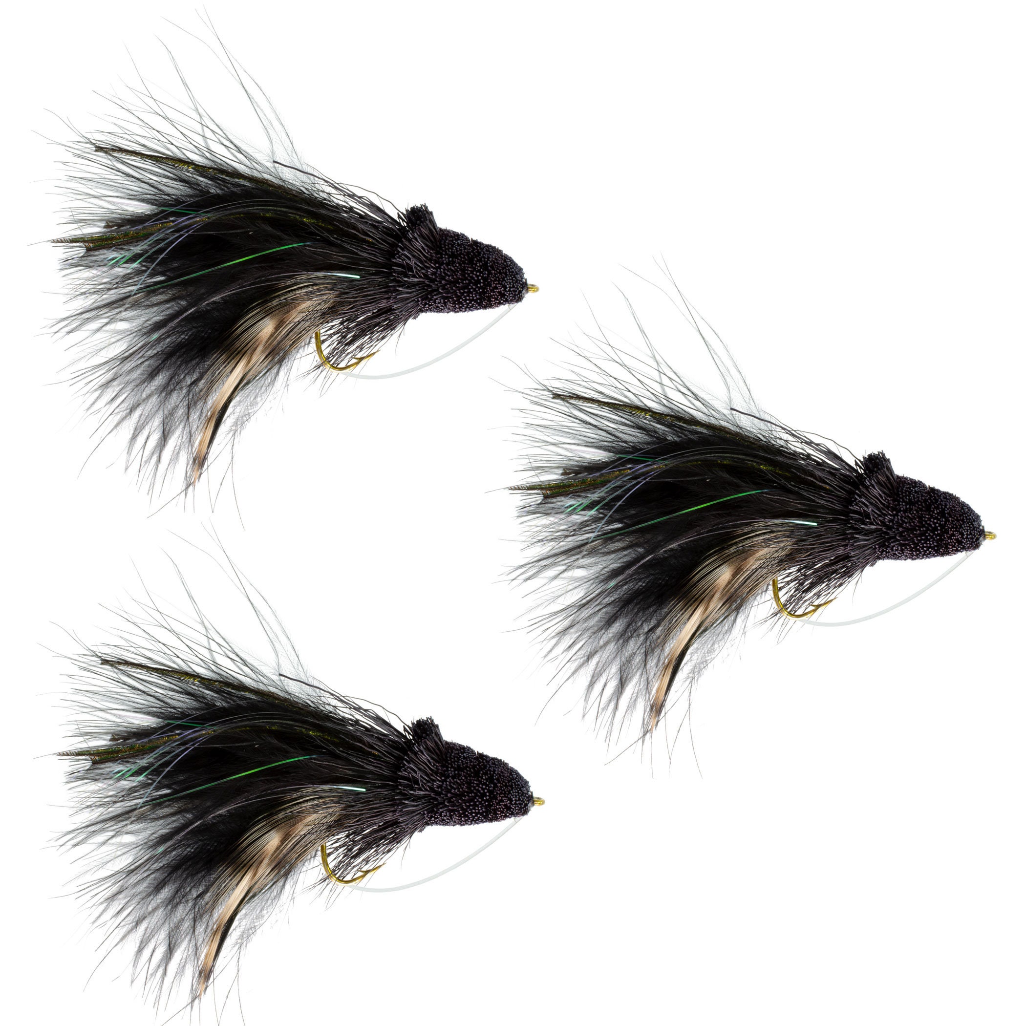 3 Pack Dahlberg Diver Size 4 Black Bass Fly Fishing Bug Wide Gape