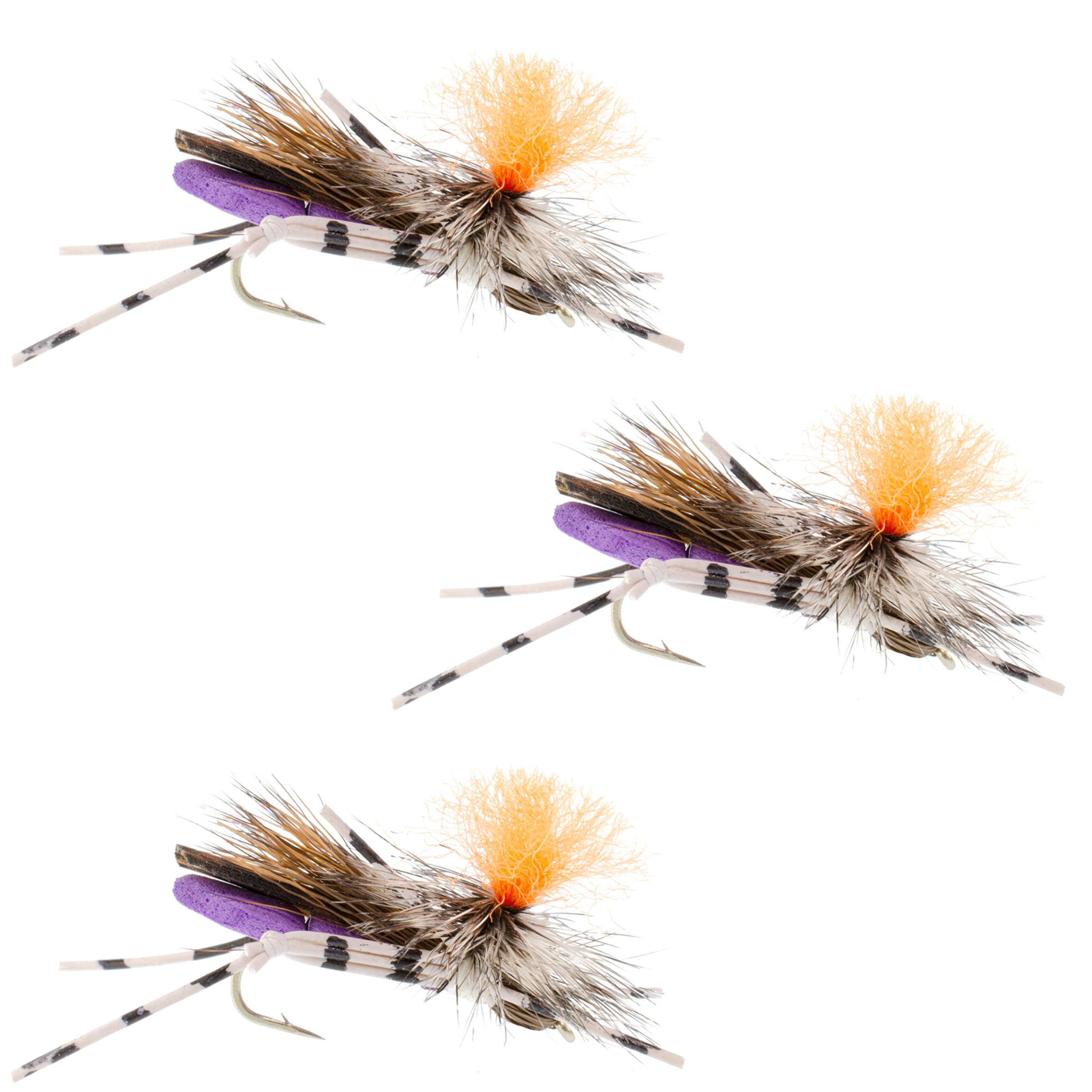 3-pack Feth Purple Hopper Foam Body Grasshopper Dry Fly Hook Size