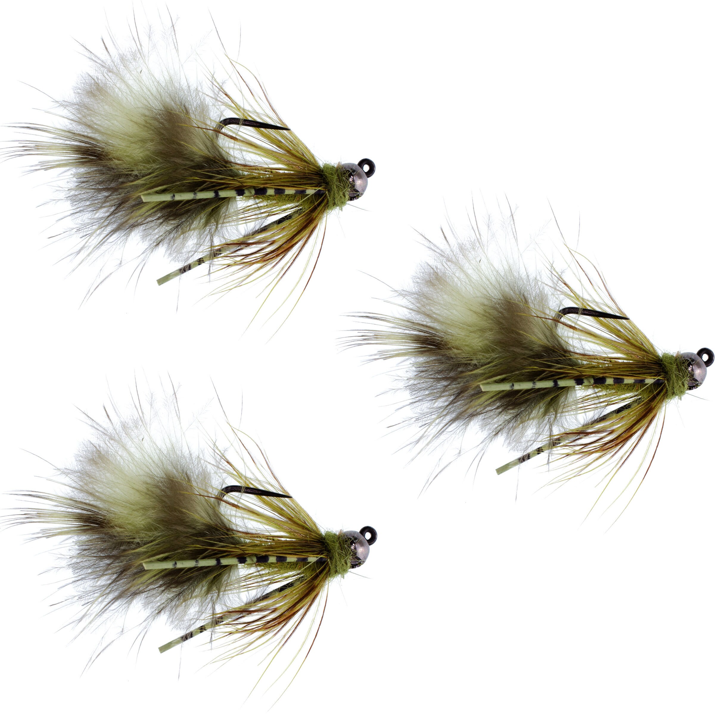 3-pack Tactical Olive Mini Bugger Jigged Tungsten Bead Head Nymph Fly  Barbless Czech Trout and Panfish Fly Fishing Flies 