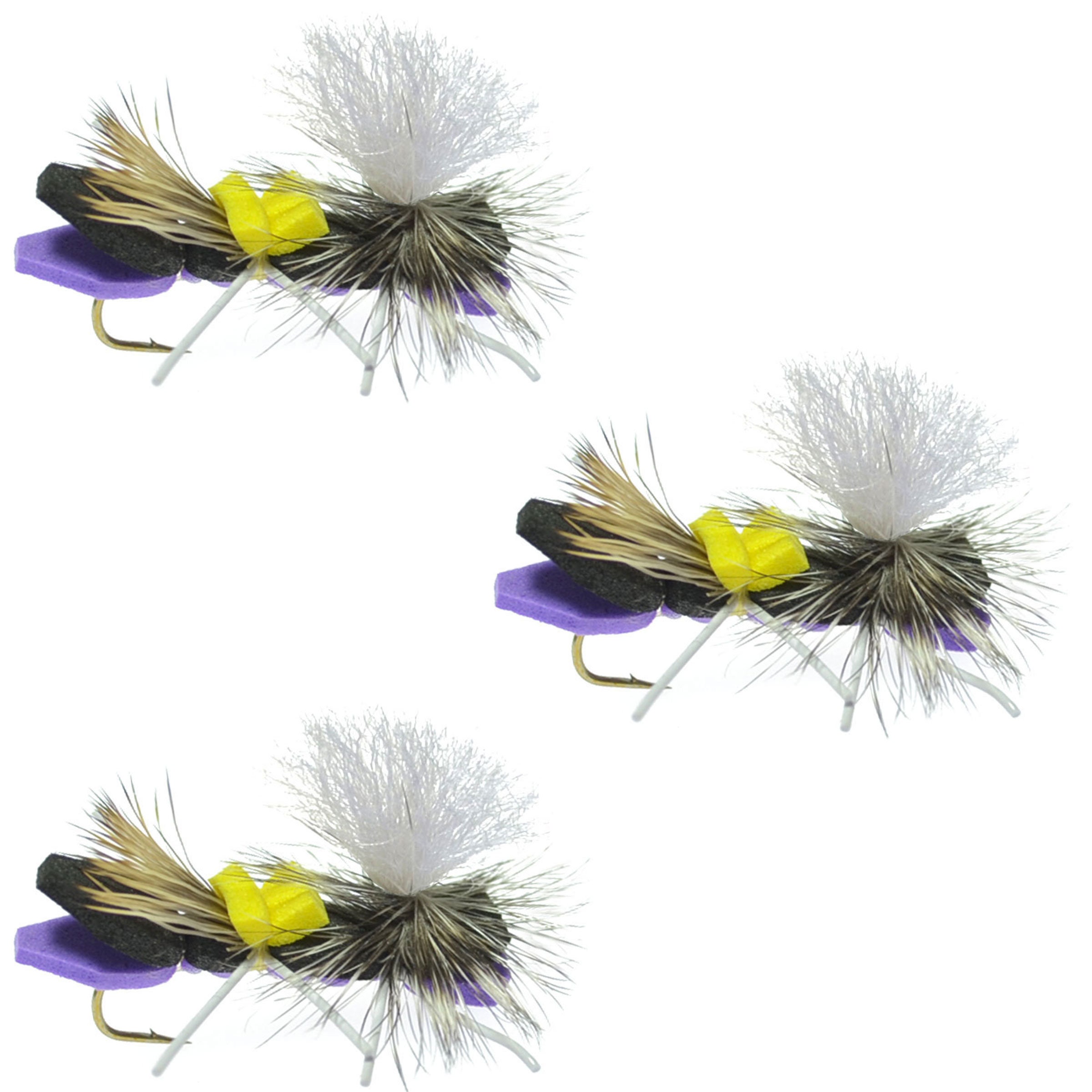 3-pack Chernobyl Ant Size 10 Parachute Dry Fly Black Purple Hand Tied Trout  Flies 