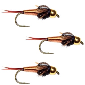 3-Pack Tungsten Bead Copper John Nymph Trout Fly - Trout and Panfish Fly Fishing Flies Hand Tied Trout Flies