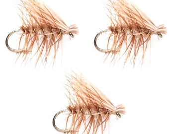 3 Pack Barbless Tan Elk Hair Caddis Classic Trout Dry Flies Size 16