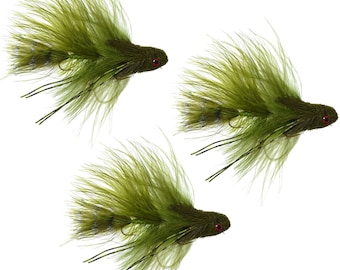 3-Pack Mini Sex Dungeon Streamer Olive - Articulated Trout and Bass Fly Fishing Flies - Hand Tied Flies