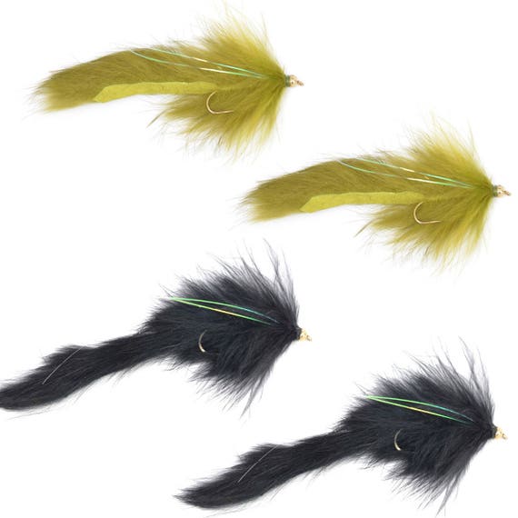 Bead Head Bouface Assortment Trout and Bass Streamer Olive and Black Hook  Size 6 Set of 4 Hand Tied Trout Flies 