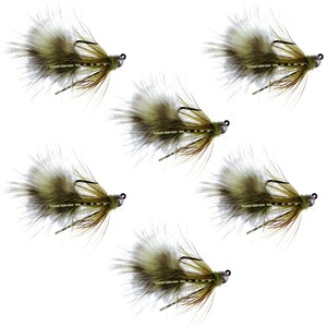Tungsten Bead Tactical Olive Mini Bugger Euro Nymphing Fly - 6 Flies Size 12