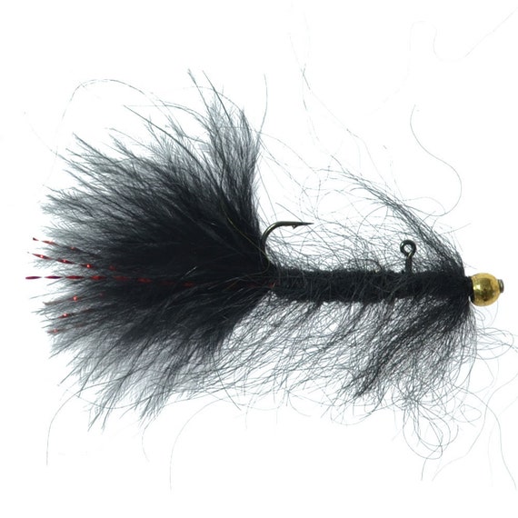 3-pack Balanced Leech Size 12 Black Bead Head Jig Lake Streamer