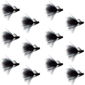 Tungsten Bead Tactical Black Mini Bugger Euro Nymph Fly - 12 Flies Size 12