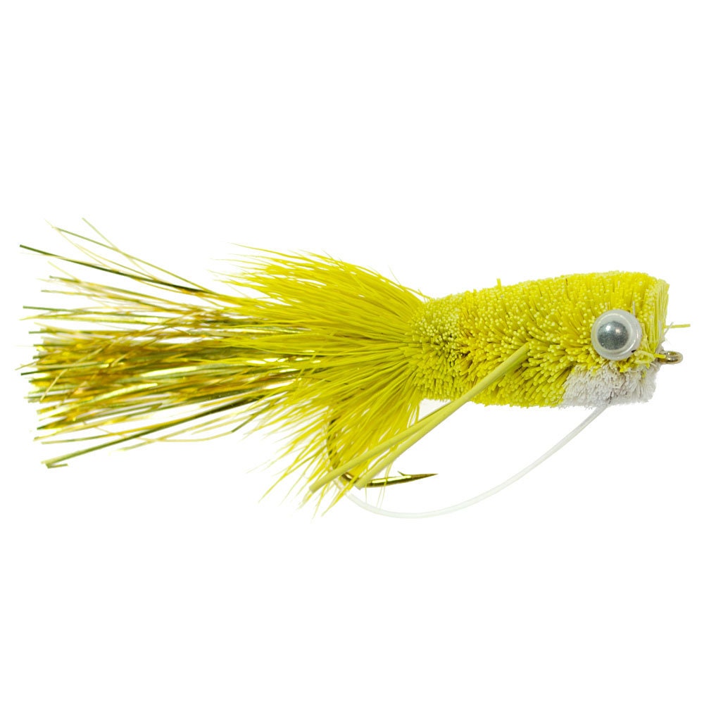 2-pack Bass Deer Hair Popper Fly Fishing Bug Yellow Hook Size 8 Premium  Wide Gape Bass Hooks 