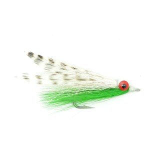 3-Pack  Clousers Minnow Fly Fishing Flies  - Green/Grizzly/White Clouceiver Saltwater and Bass Flies - Hook Size 1/0