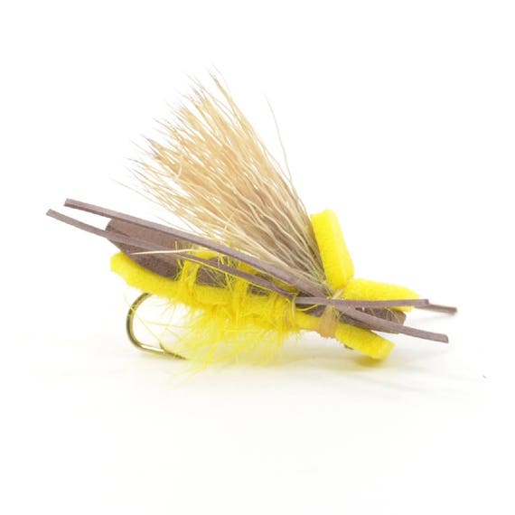 3-pack Yellow Godzilla Foam Body Grasshopper Dry Fly Fishing Fly Hook Size  12 Hand Tied Trout Flies 