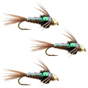 3-Pack Tungsten Bead Flash Back Pheasant Tail Bead Head Nymph Fly - Trout and Panfish Fly Fishing Flies - Hand Tied Trout Flies
