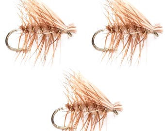 3 Pack Barbless Tan Elk Hair Caddis Classic Trout Dry Flies Size 16