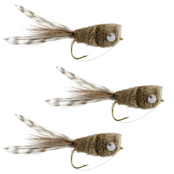 3 Pack Bass Deer Hair Popper Fly Fishing Bug Natural With Grizzly Hackle Hook  Size 6 Premium Wide Gape Bass Hooks -  Sweden