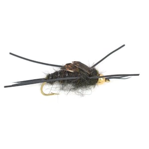 3-Pack Bead Head Kaufmanns Black Stonefly Nymph Rubber Legs Fly - Trout and Panfish Fly Fishing Flies - Hook Size 4 - Hand Tied Trout Flies