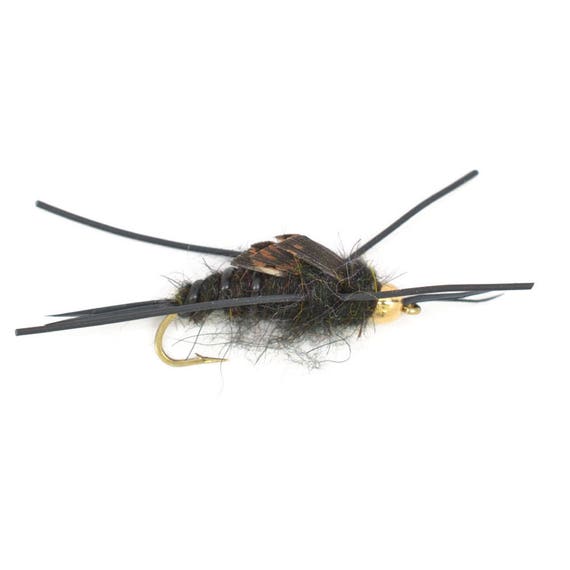3-pack Kaufmanns Black Stonefly Size 6 Bead Head Nymph Rubber Legs