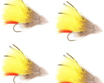 Yellow Marabou Muddler Minnow Streamer Fly - 4 Flies Size 8