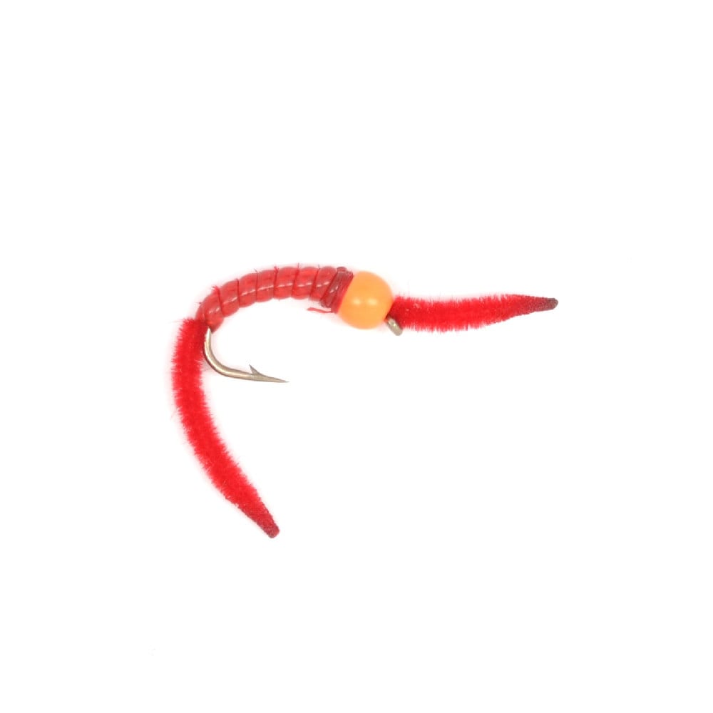 San Juan Worm Power Bead Trout Nymph Fly Red V-Rib Gold Bead Head Size 14 