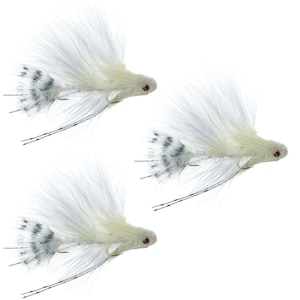 3-Pack Mini Sex Dungeon Streamer White - Articulated Trout and Bass Fly Fishing Flies - Hand Tied Flies