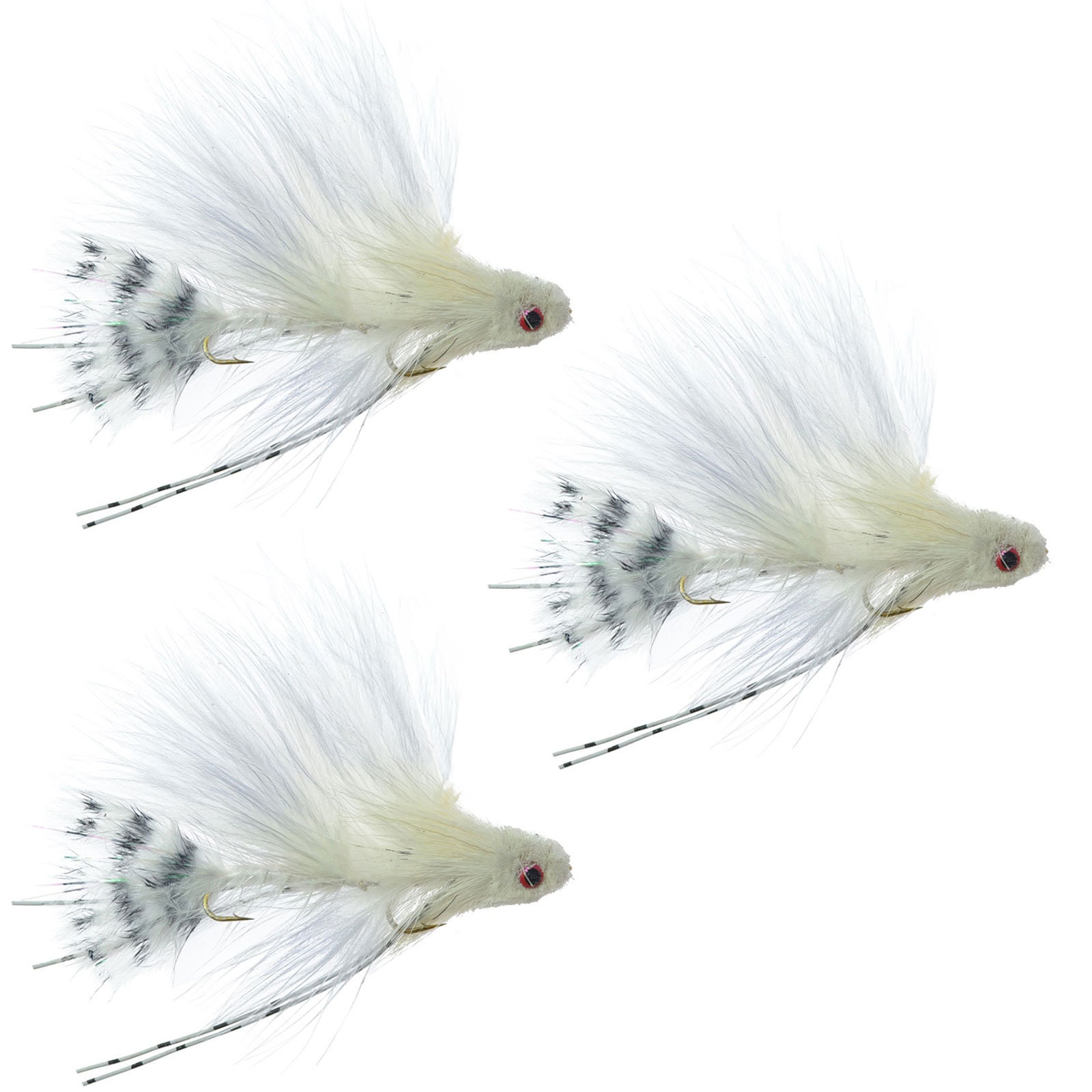3-Pack Mini Sex Dungeon Streamer White - Articulated Trout and Bass Fly Fishing Flies - Hand Tied Flies