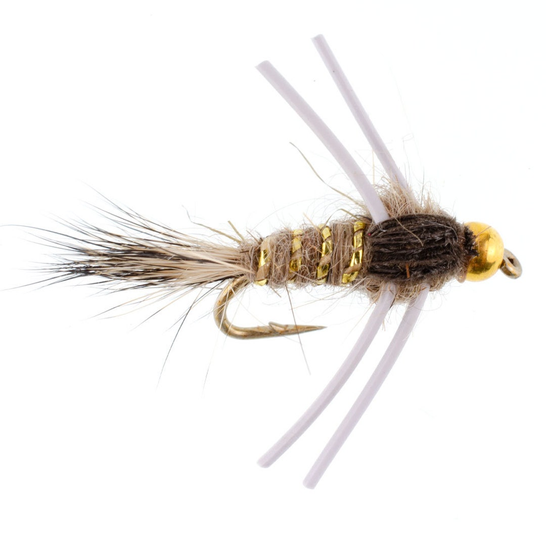 Tungsten Bead Head Rubber Legs Olive Gold-Ribbed Hare's Ear Trout Fly Nymph 1 Dozen Flies Hook Size 16