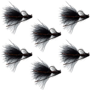 Tungsten Bead Tactical Black Mini Bugger Euro Nymph Fly - 6 Flies Size 8