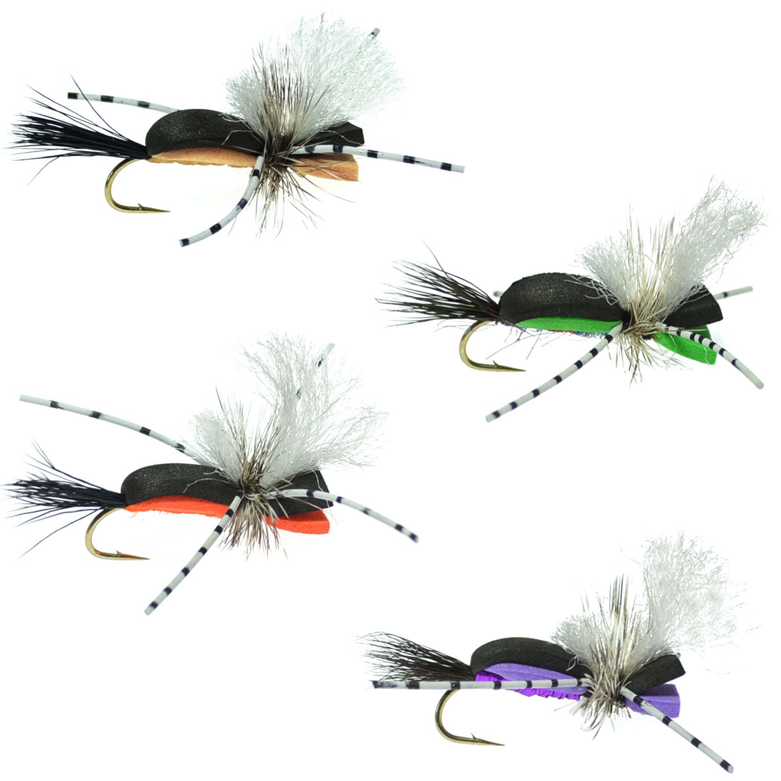 Hippie Stomper Assortment Size 10 4 Flies 4 Colors Foam Grasshopper Dry Fly  Hand Tied Trout Flies 