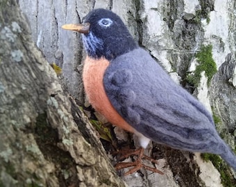 Needle Felted American Robin, Realistic Wool Bird Ornament