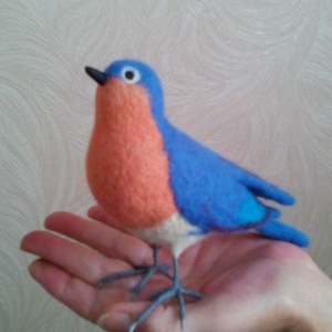 Felted wool birds. Felted Easten Bluebird. Needle Felted Gift .Realistic wool bird. OOAK,garden bird, fibre art bird,room decor