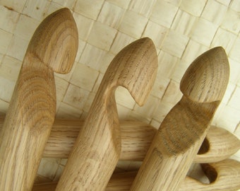 Hand Carved Oak Giant Crochet Hook, 28mm