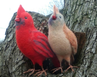 Mr and Mrs cardinal Felted bird Wool bird .Needle Felted Gift Wool toy. Hanging decorations.Handmade  toys Soft sculpture Figurine bird