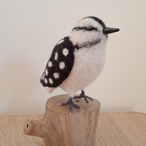 Handmade felted bird wool The Downy woodpecker Realistic wool sculpture Original gift for bird lovers Home decor