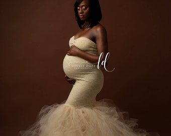 COCO TULLE DRESS Stripe Flowy Tutu/Lace Closed/Non Sheer/ Maternity Pregnancy Belly Session/Special Ocassion/Photo Prop Baby Shower