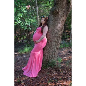 BANDEAU Top CLOSED Fitted Slim Jersey Gown with Chiffon bottom/Sm-Plus Sizes/Maternity Photo Dress/Baby Shower/FamilyPhoto Shoot