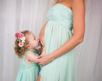 Conjunto SEAFOAM con ropa interior / bata de playa / gasa elegante vestido de maternidad / accesorio de foto de embarazo / juego de ducha para bebés / vestido de maternidad