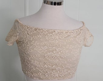 LACE Cropped Stretchy Lined TOP with cup sleeves-Pregnancy Maternity Photo Shoot/Special Ocassion/Lace Top for Tulle Tutu